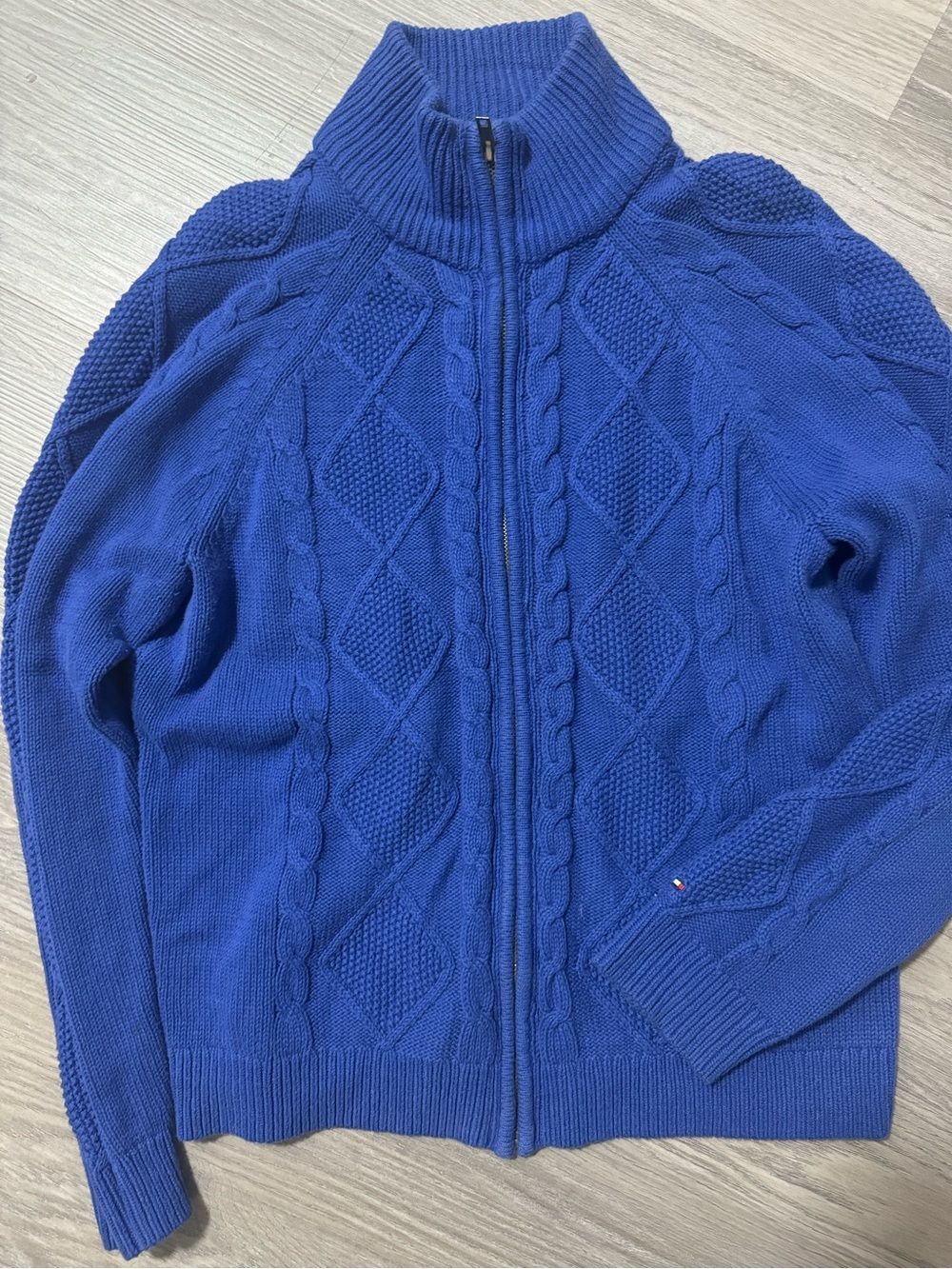 Tommy Hilfiger Cobalt Blue Cable-Knit Full Zip Sweater